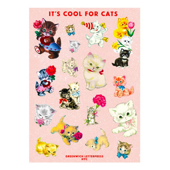 Cool For Cats Sticker Sheet – Cute & Retro Die-Cut Stickers for wholesale by Greenwich Letterpress