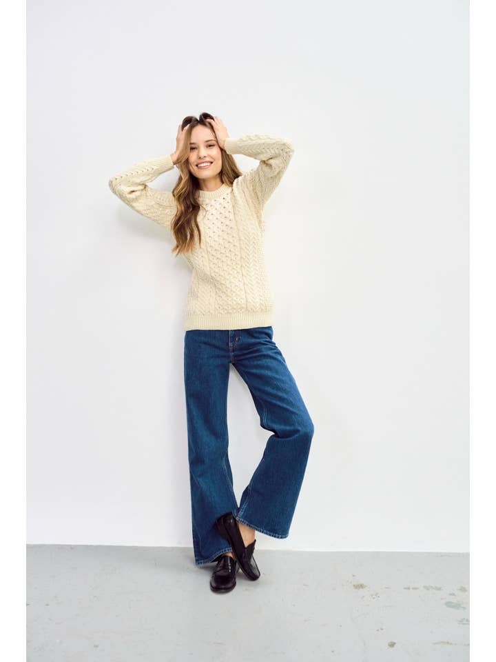Aran Woollen Mills - Wholesale Knit Sweater - Women's - Inishmore Ladies Slim-Fit Aran Sweater - Cream