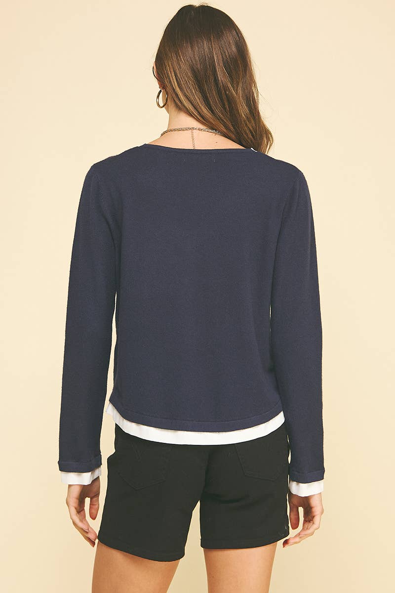 PINCH - Wholesale Knit Top - Women's - V-NECK WOVEN COMBO CARDIGAN TOP - 5831W27