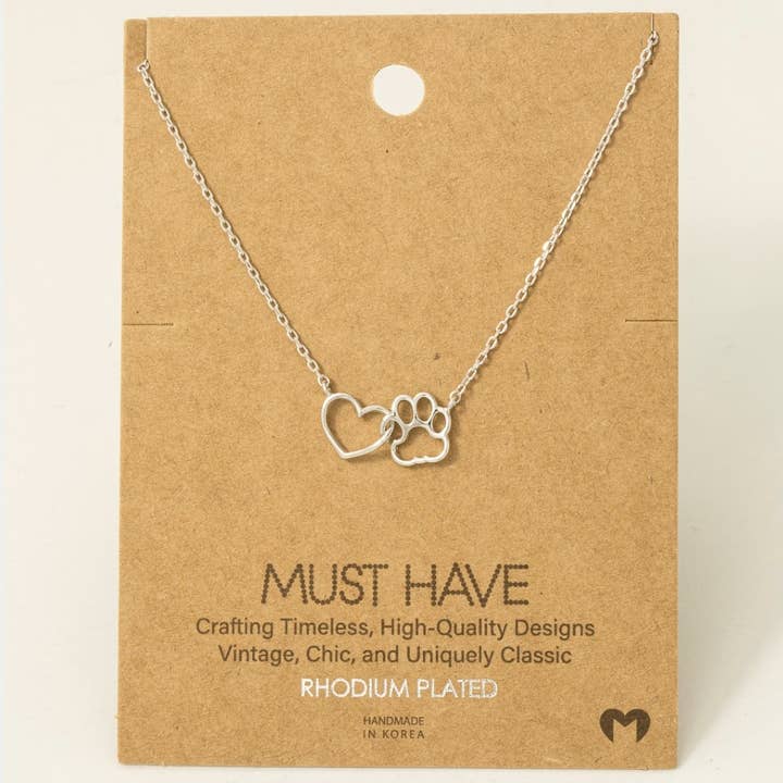 Fame Accessories - Wholesale Pendant/Charm Necklace - Gold Dipped Dog Paw Heart Cutout Pendant Necklace