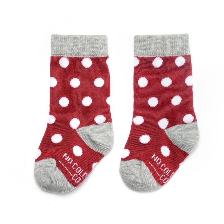 No Cold Feet - Wholesale Socks - Kids - Burgundy with White Polka Dot Toddler Socks3