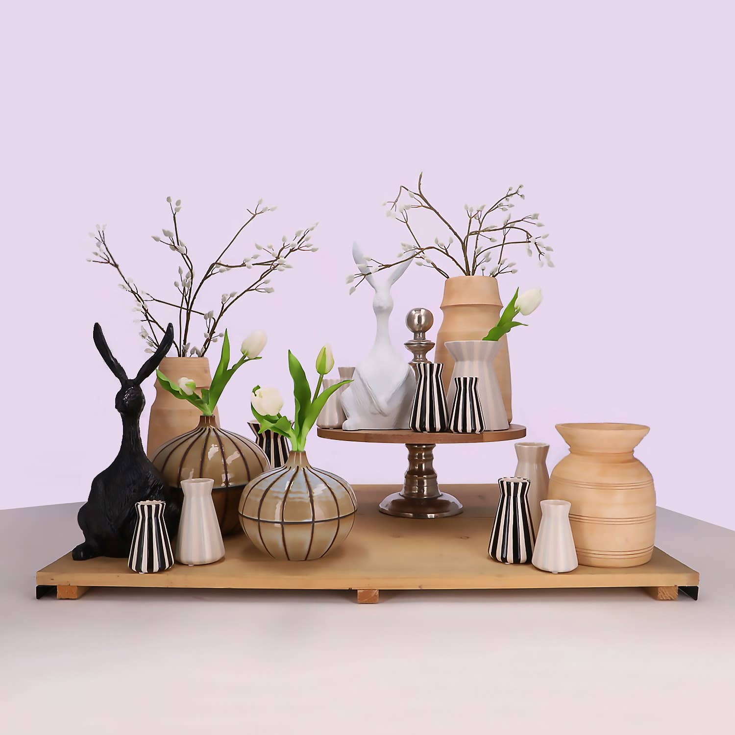 Vosteen - Wholesale Vase - Ceramic Vase Stripo, D12.5cm, H15.4cm, Gray1