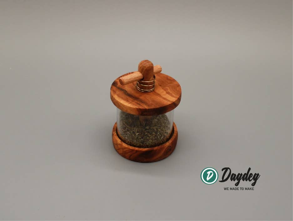 DAGDEG - Vendita all'ingrosso Macinaspezie - Macina erbe in legno d'olivo Ø 7,5 cm