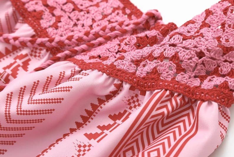Pink Resort Crochet Stitching Printed Slip Dress for wholesale on Faire5