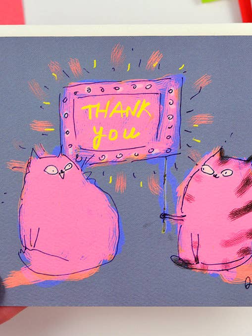 Thank You Card - Neon Cats for wholesale by The Dancing Cat