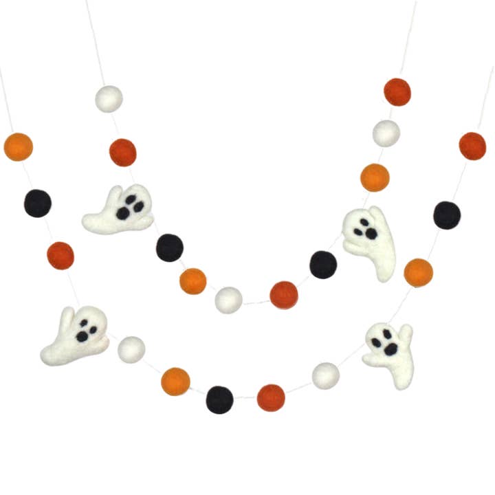 Ghost Halloween Garland- Orange, Black & White for wholesale by Matthew + Mae
