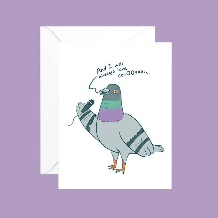 Kestrop Studio – wholesale Love card – Pigeon 'Always Love Coo' Pun Greeting Card - Blank Inside1