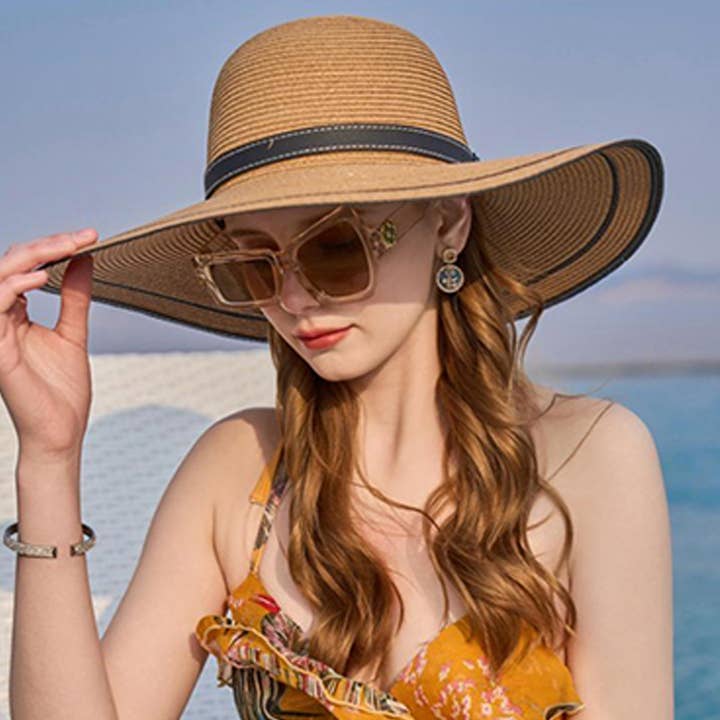 BROWN SUN PROTECTION STRAW HAT_CWAH1342 for wholesale by ACCITY
