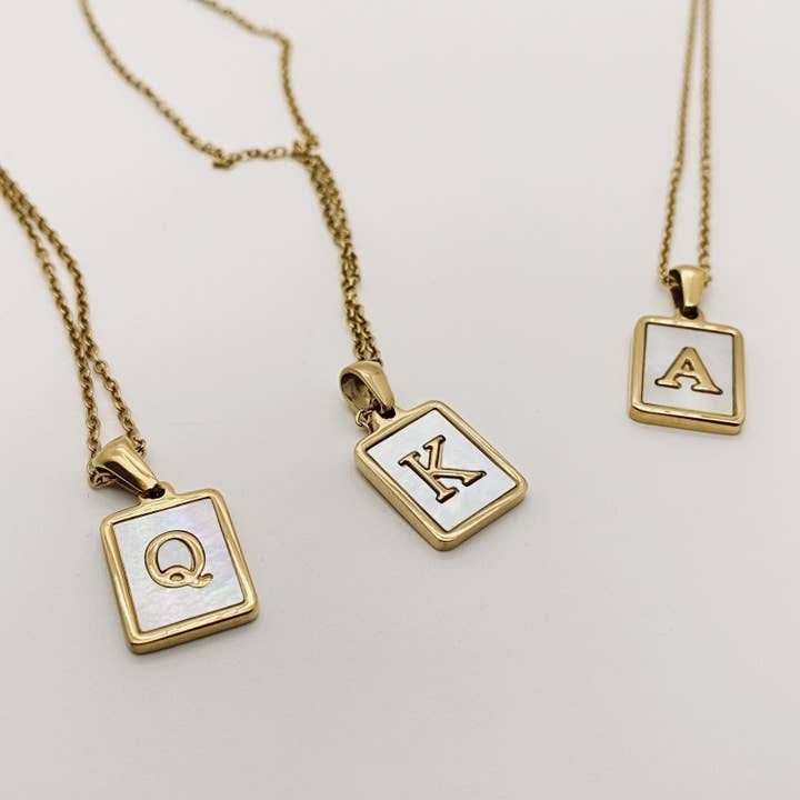Mio Queena - Wholesale Pendant/Charm Necklace - Square Initial 18K Gold-plated Stainless Steel Necklace