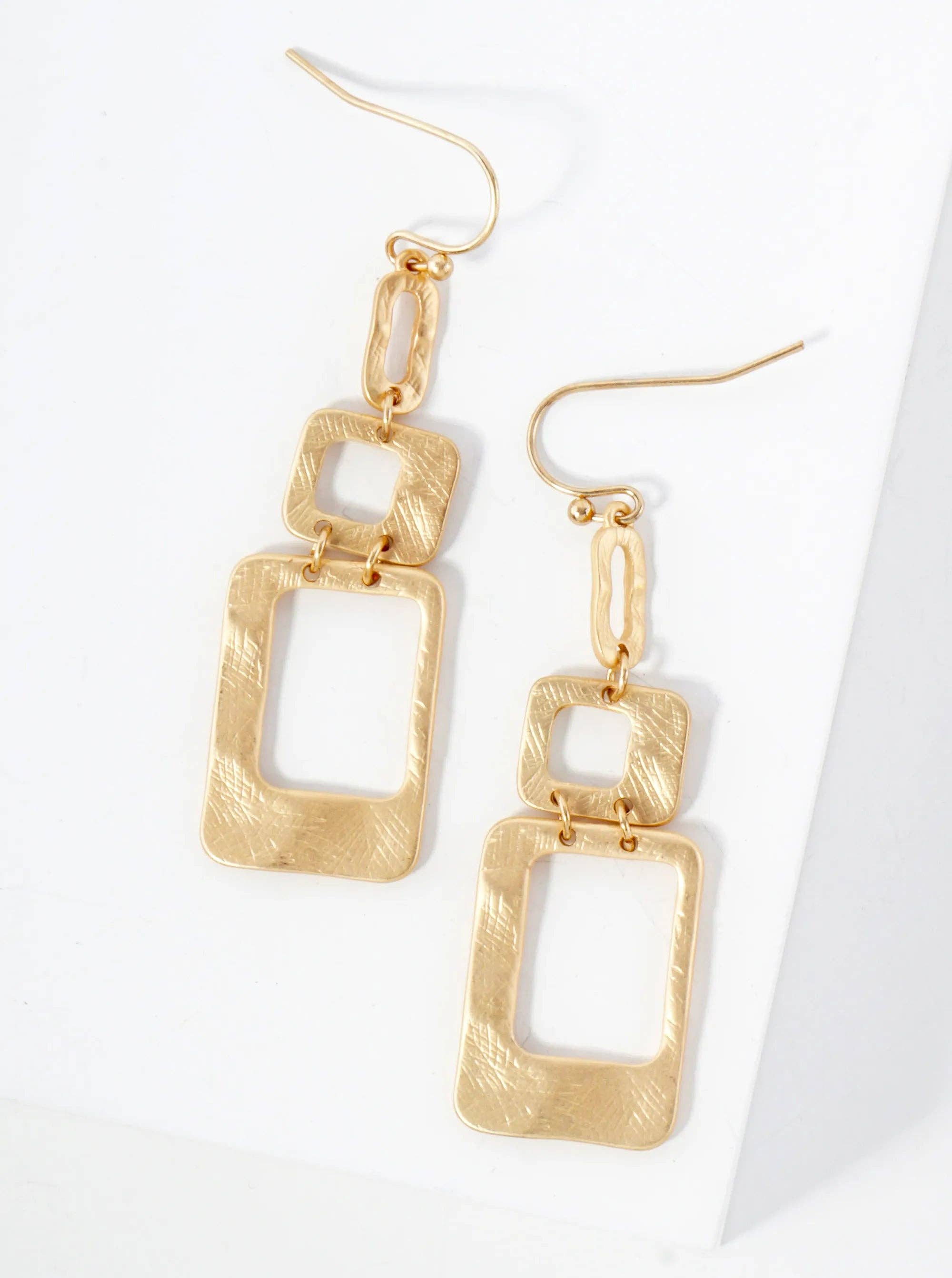 Wild Honey - Wholesale Dangle Earrings - Hand-Molded Geometric Metal Rectangle Oval Drop Dangle Earrings