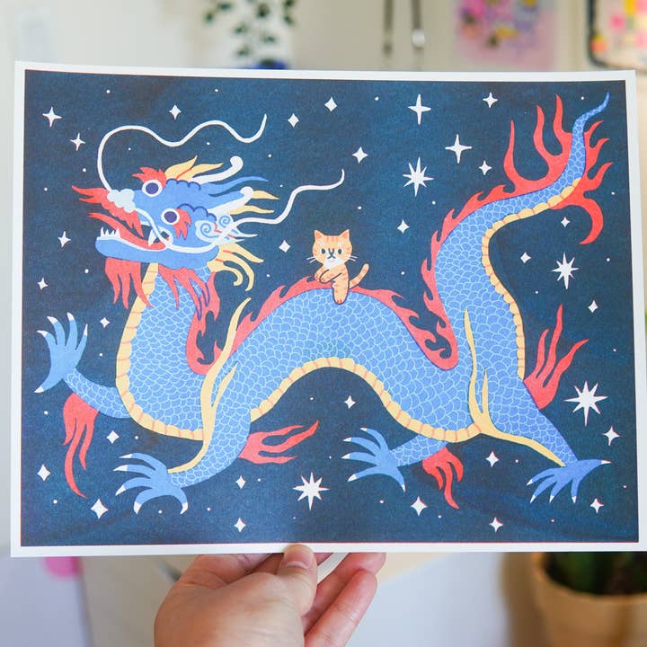 Megan Wang - Wholesale Art Print - Dragon Rider Risograph Print 🐉1