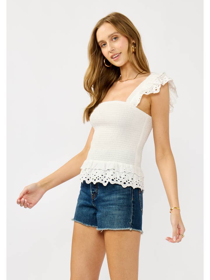 Lovestitch - Wholesale Blouse - Women's - Smocked Scallop Lace Ruffle Top6