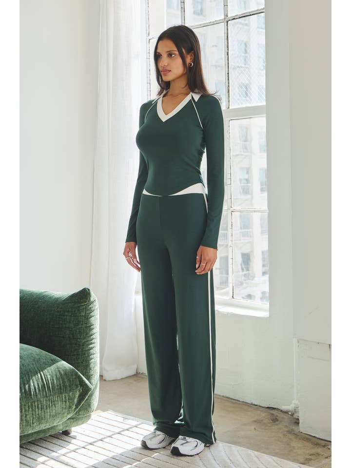 No Vacancy – Großhandel Loungewear-Set – Damen – Jersey sportliches Langarm-Top & Hosen-Set2