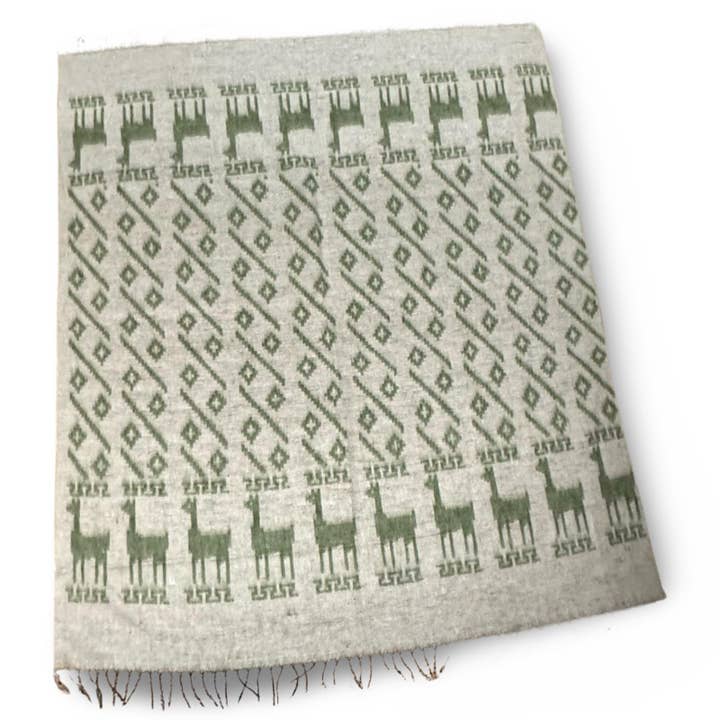 Sanyork Fair Trade - Wholesale Throw Blanket - Brushed Alpaca Two Tone Llama Pattern Blanket Throw- green