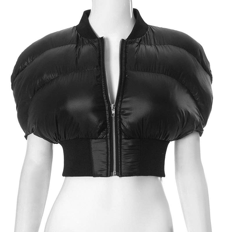 BLACK Every Fashion Short Sleeve Cropped Puffer Jacket 300 for wholesale on Faire0