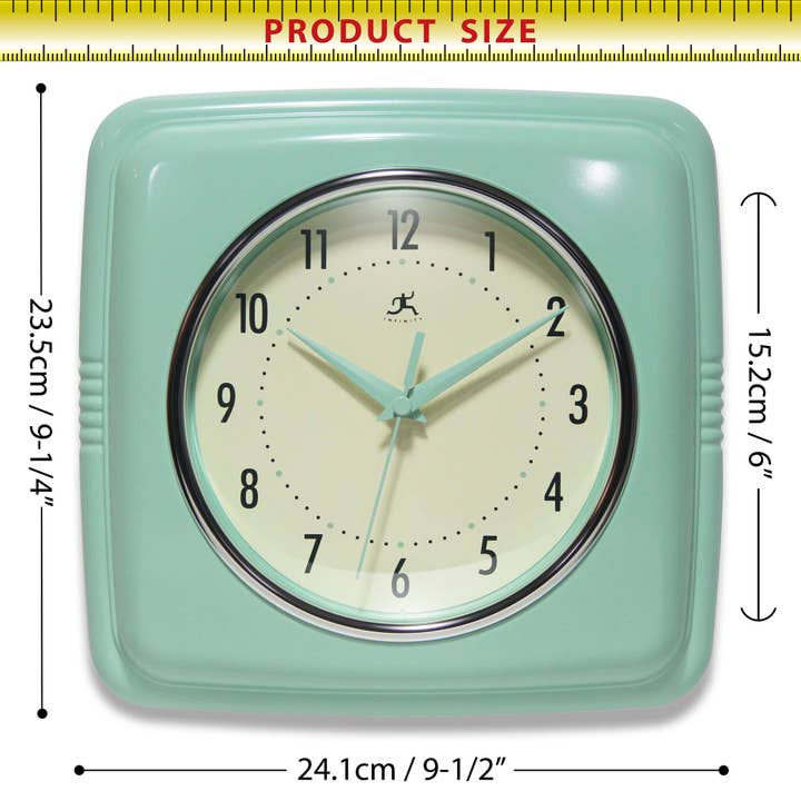 Retro Square Pastel Green Indoor Wall Clock 9.25 Inch for wholesale on Faire