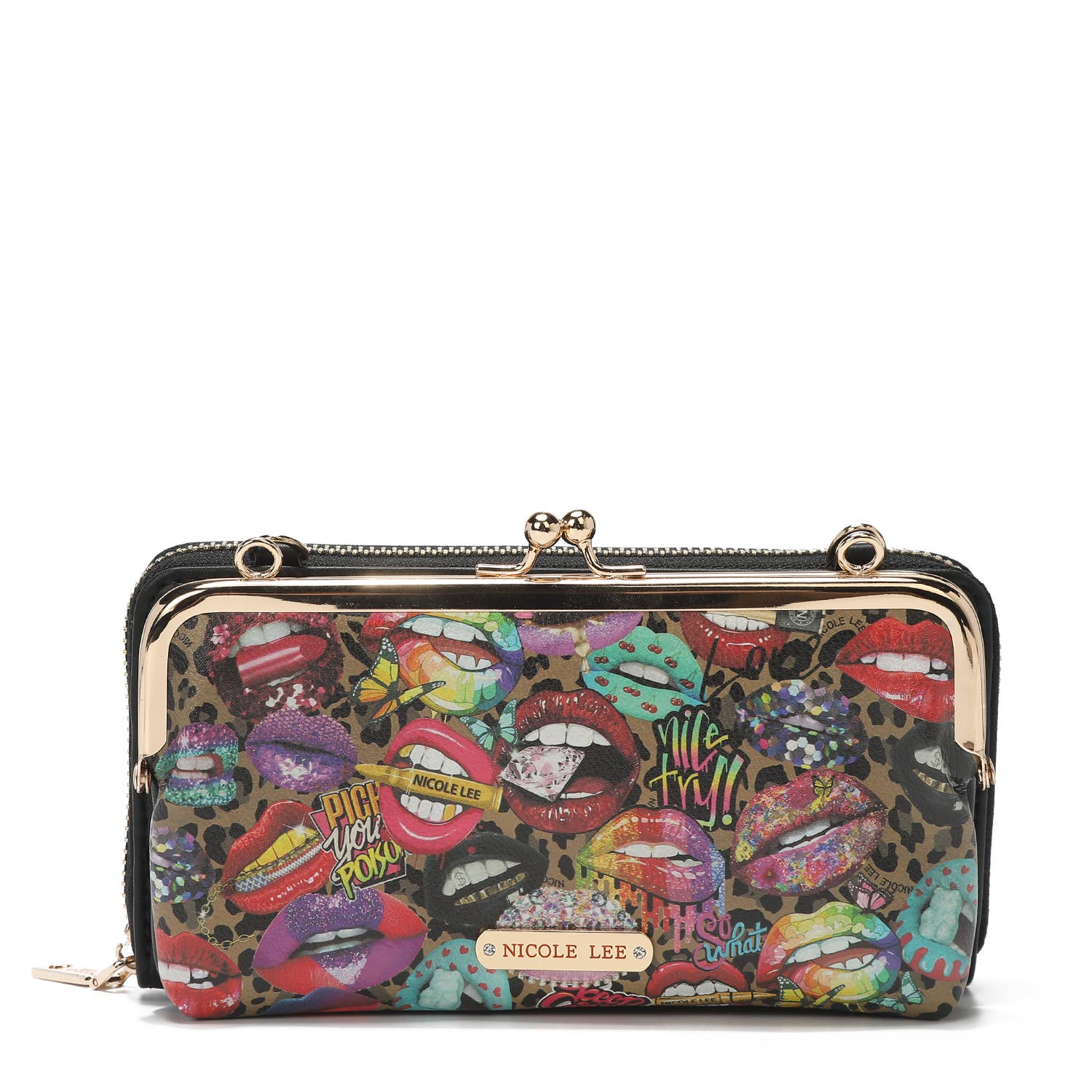 Nicole Lee USA - Wholesale Wallet - Women's - PRINTED KISS LOCK CROSSBODY WALLET0