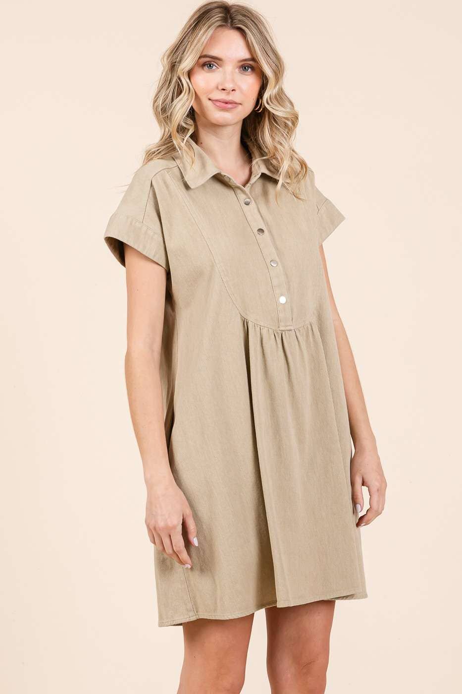 mittoshop – Engroshandel Kjole - Dame – TWILL KORTÆRMET MINIKJOLE MED KRAVE16