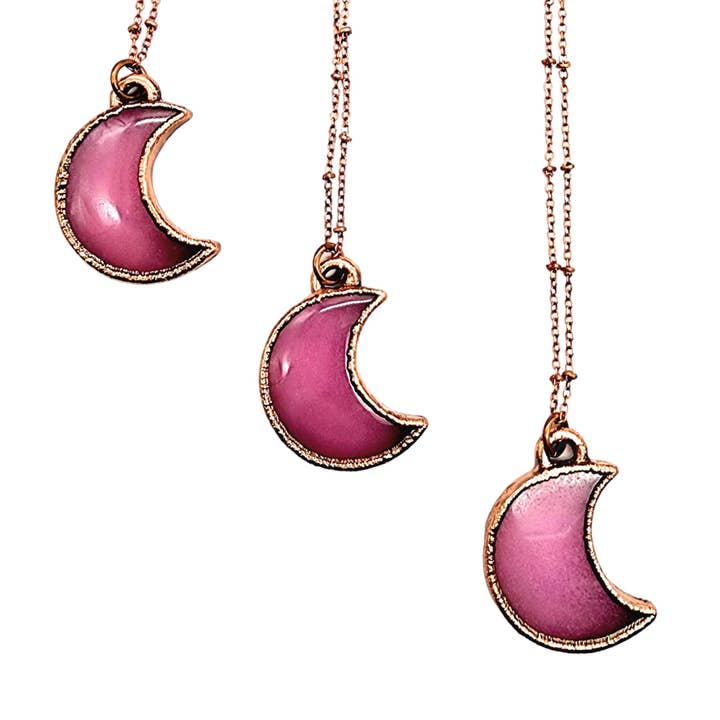 MergingMetals - Wholesale Pendant/Charm Necklace - Pretty in Pink Rose Quartz Moon Necklace