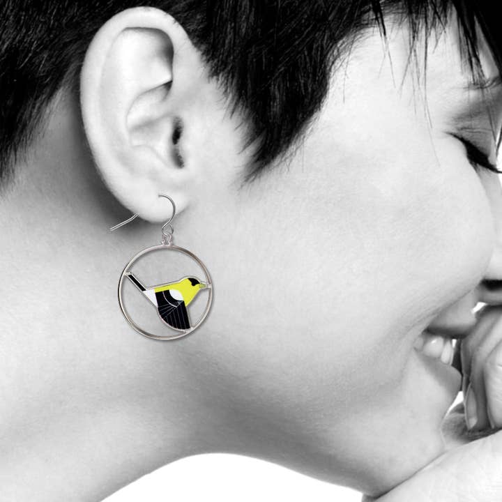 David Howell and Company - Wholesale Dangle earrings - Charley Harper's Goldfinch Earrings, MADE in USA3