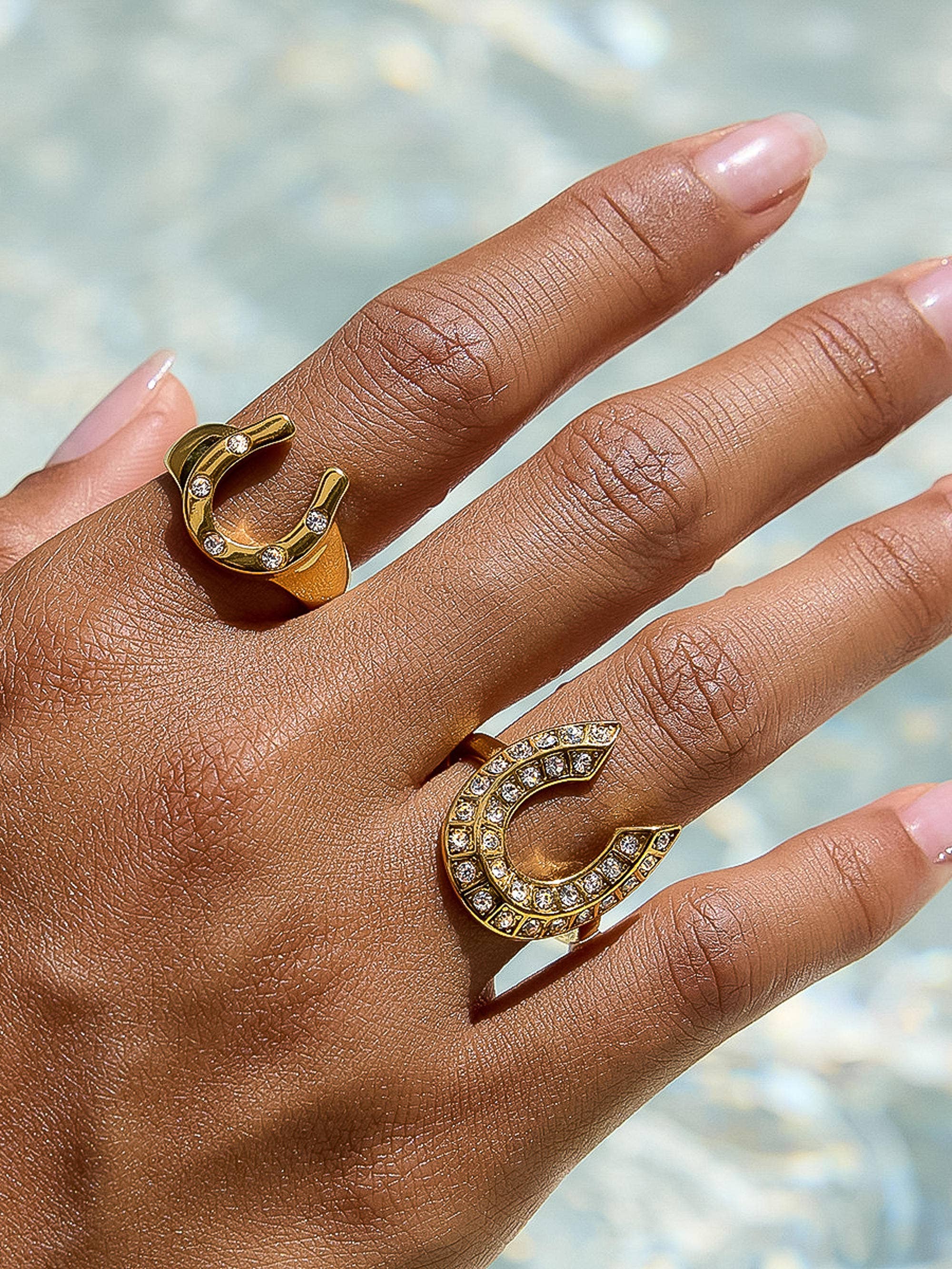 18K Gold Non-Tarnish CZ Horseshoe Ring for wholesale on Faire5