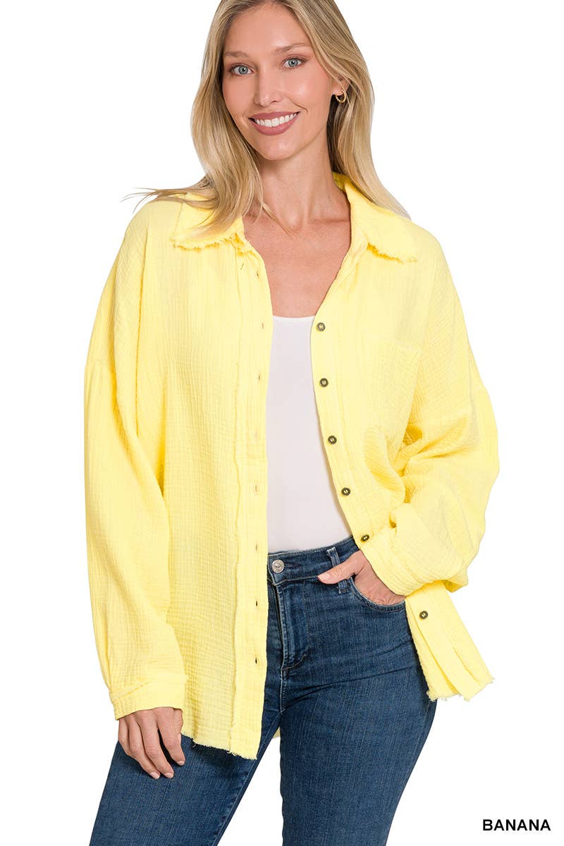 42POPS - Wholesale Button Down Shirt - Women's - `.Oversized Raw Edge Shirt W/ Back Patch29