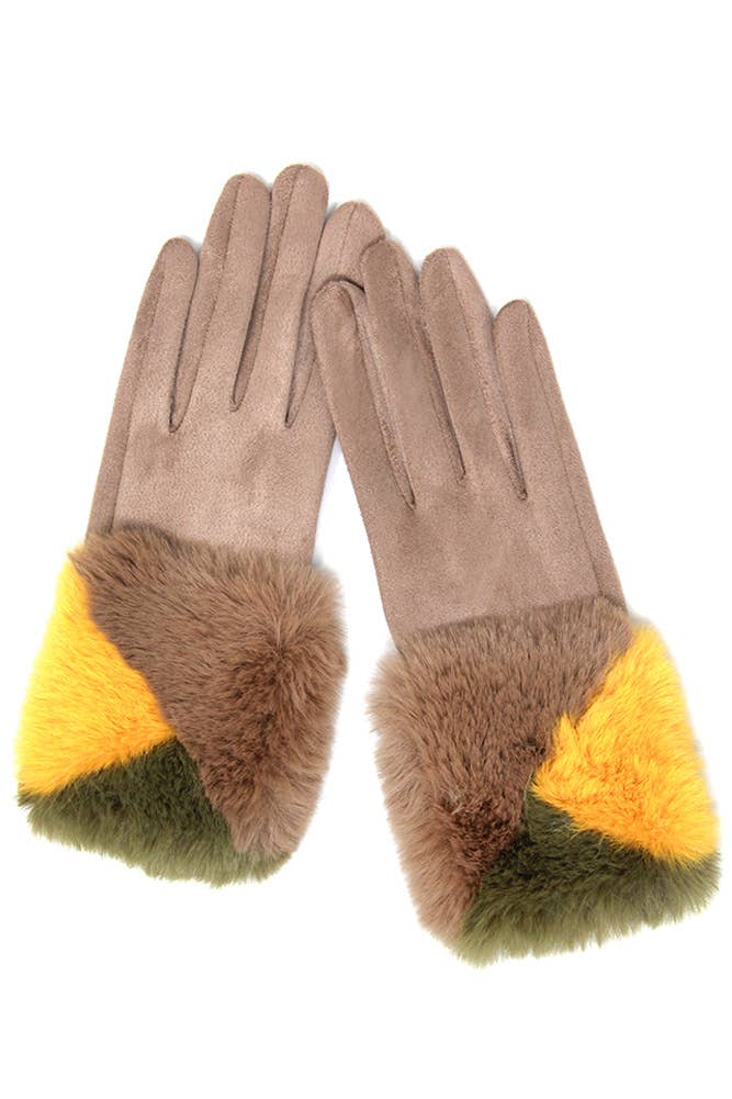 Hana - Wholesale Gloves - Women's - Suede with color faux fur cuff smart gloves5