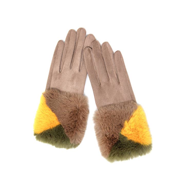 Hana - Wholesale Gloves - Women's - Suede with color faux fur cuff smart gloves5
