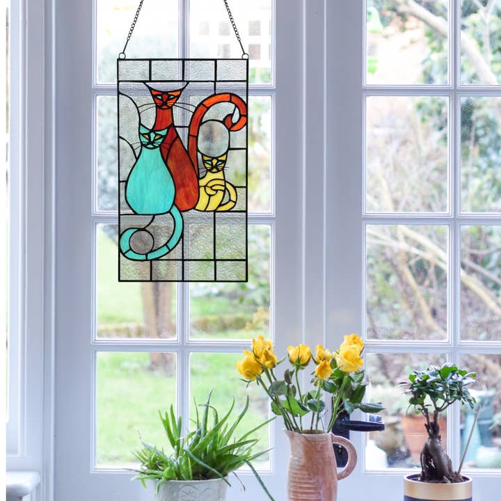 14"H Coy Cats Trio Stained Glass Window Panel and other Purchase Wholesale cats in art. Free Returns & Net 60 Terms on Faire trending on Faire.