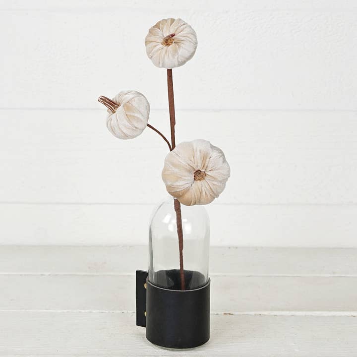 Impressive Enterprises, Inc. - Wholesale Artificial Flowers - 31353-15in Pick-Velvet gold stem mini pumpkins-Champagne