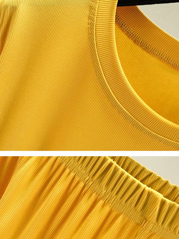 VividLux - Vente Haut et bas de pyjama – femme - Ensemble de pyjama décontracté à manches courtes, élastique, couleur unie, col rond2