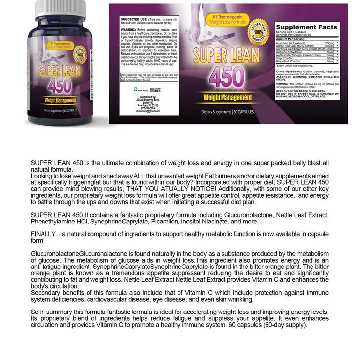 Totally Products - Wholesale Oral Supplement/Vitamin - Super Lean 450 Appetite & Carb Blocker (60 capsules)