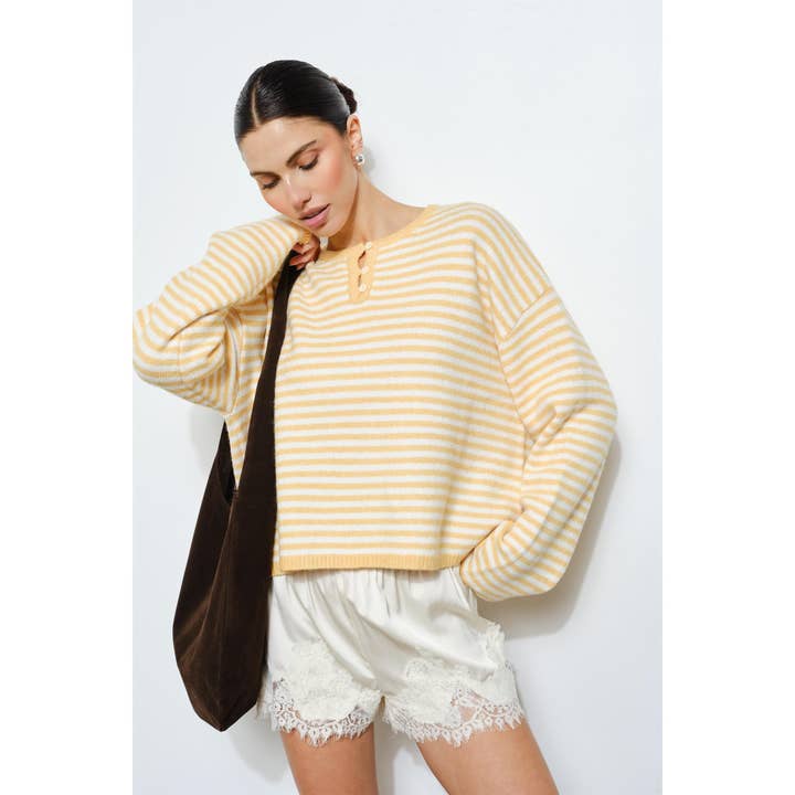 Etta Striped Henley Knit Sweater for wholesale by Loucia