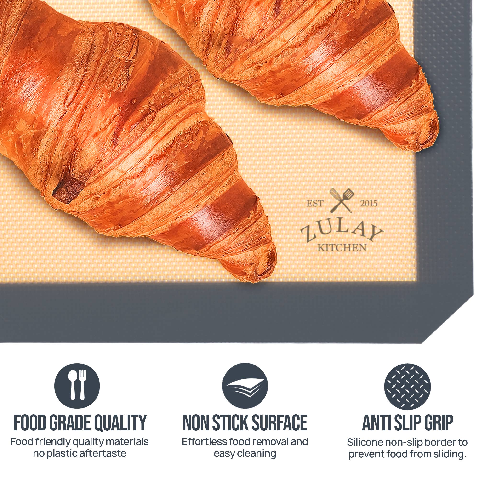 Zulay Kitchen - Vente Feuille/plaque de cuisson - Lot de 2 tapis de cuisson en silicone 42 x 29,5 cm antiadhésifs réutilisables4