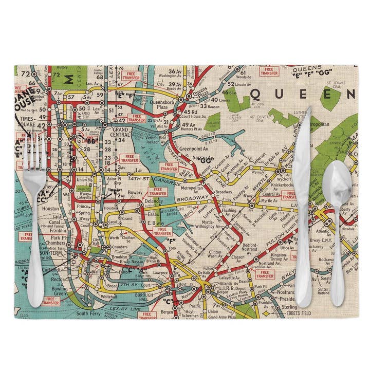 NYC New York Subway Map Placemat Set of 4 Linen Placemats for wholesale by Daisy Mae Designs
