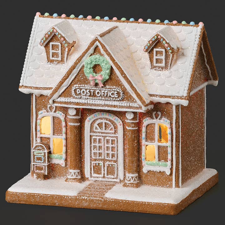 Lighted Gingerbread Post Office Building for wholesale by Roman