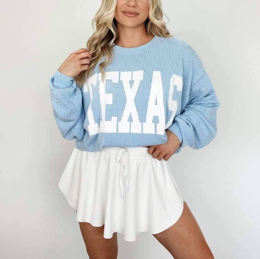 Fashion Combination - Wholesale Blouse - Women's - Chic TEXAS Waffle Knit Oversized Sweatshirt2