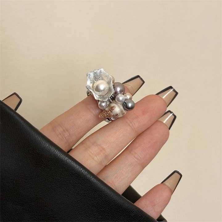 Dipped Shop - Wholesale Cocktail/Statement Ring - Handmade Pearl Shell Inlaid Stacked Open Ring DP25E7523