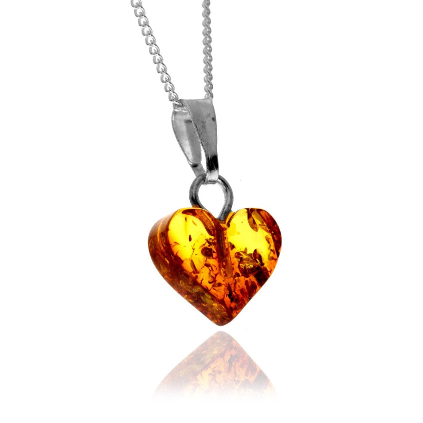 SilverAmber Jewellery - Vendita all'ingrosso Collana con ciondolo/pendaglio - Ciondolo a forma di cuore in autentico ambra baltica su una delicata collana a catena in argento sterling 925.4