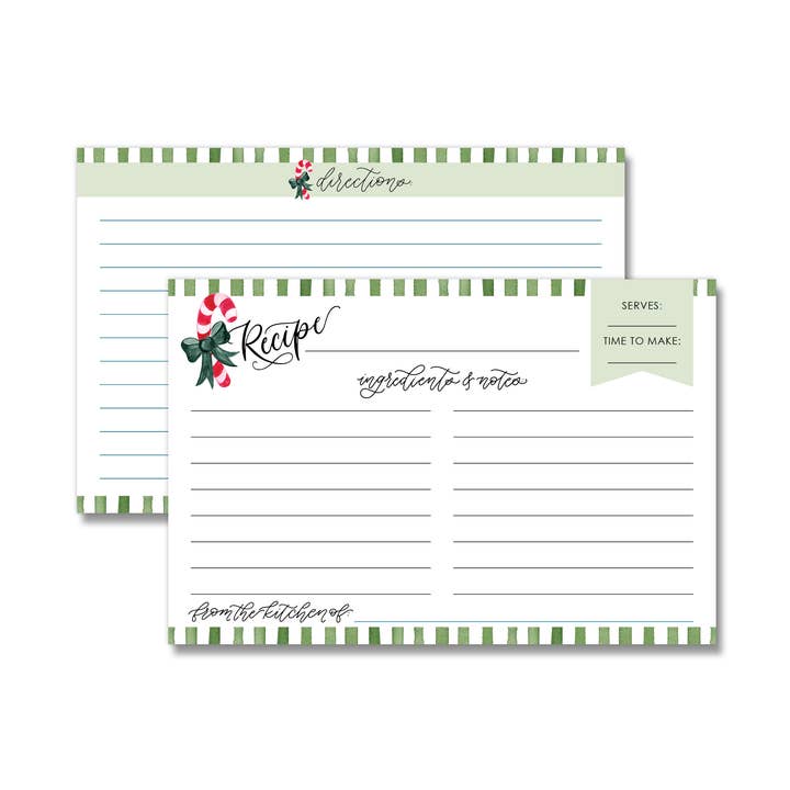 Candy Cane Holiday Recipe Cards for wholesale by Elizabeth Denniston Design