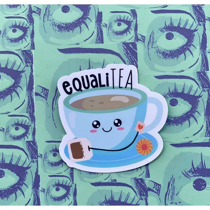 Equality Sticker | Die-Cut Water-Resistant Vinyl Sticker | Equali-Tea Pride Sticker | Equal Rights Sticker | Laptop Decal | Tea Stickers for wholesale by Zombie Mama Press