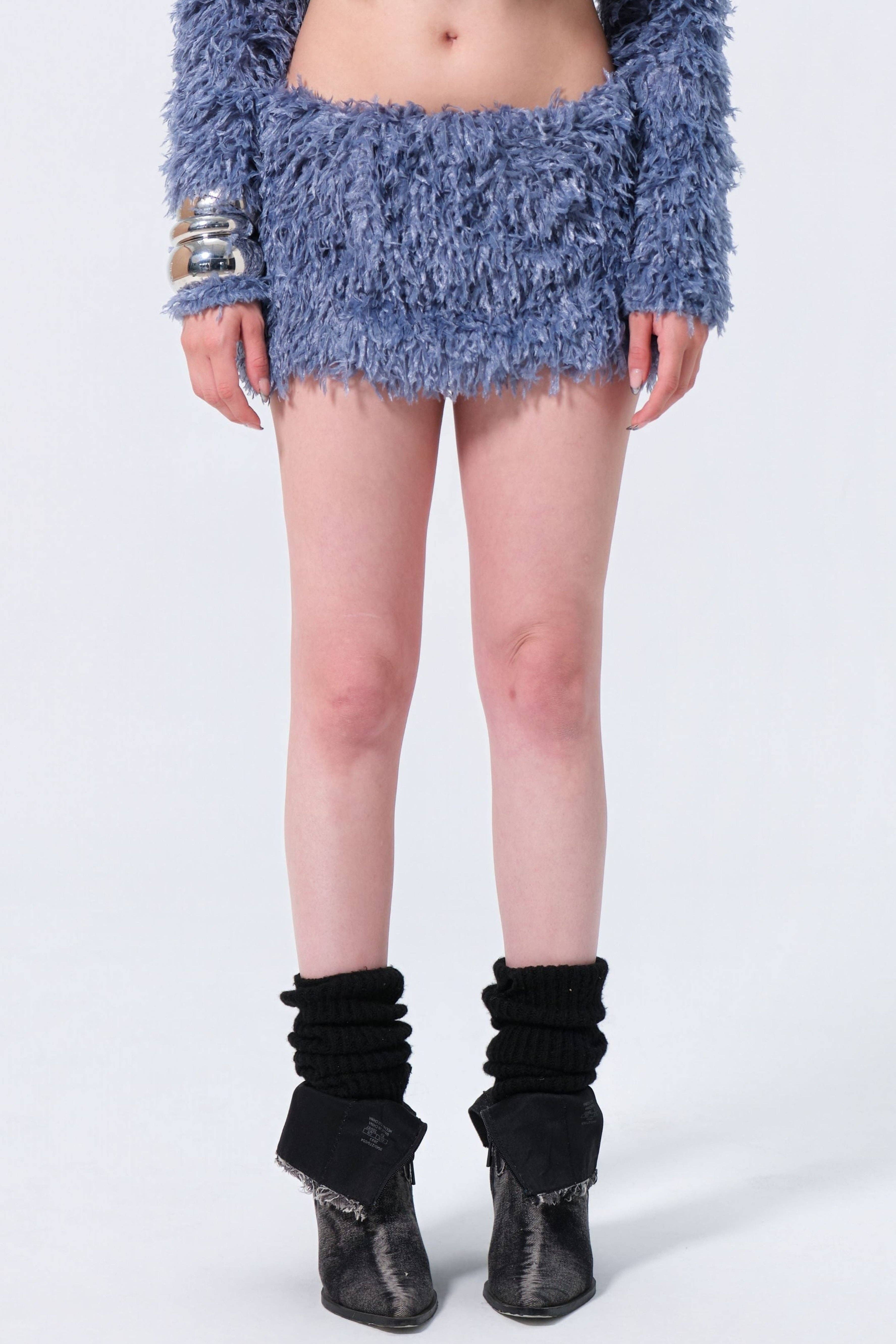 PunkyFish London – wholesale Skirt – Women’s – Dark Green Faux Fur Mini Skirt5