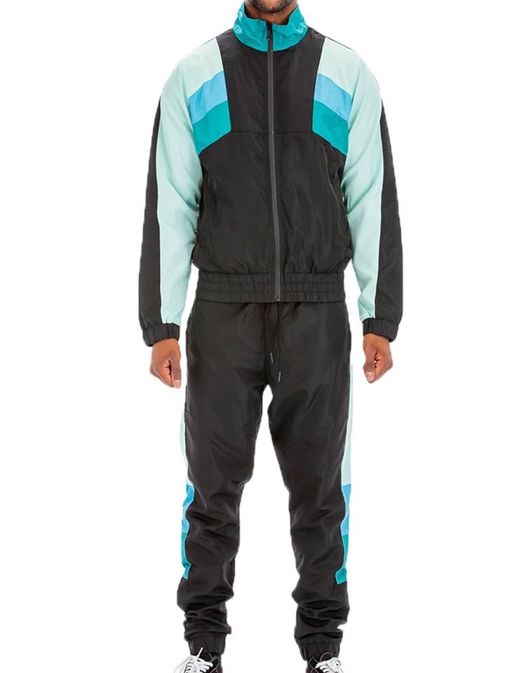 Windbreaker Color Block Full Zip Jacket and Pant Track Suit for wholesale by WEIV