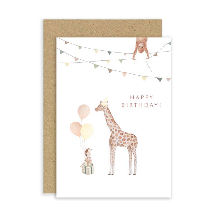 Giraffe and Hedgehog Card | Children’s Birthday Card for wholesale by Little Roglets
