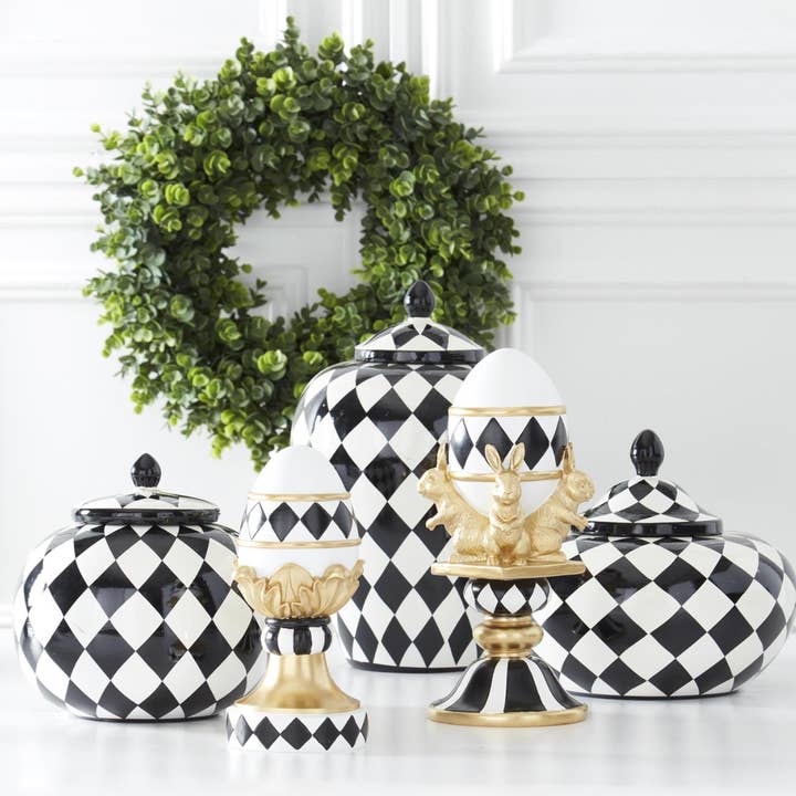 Dunn Deals - Wholesale Jar - Set of 2 Black & White Royal Ceramic Harlequin Jars w/Lids1