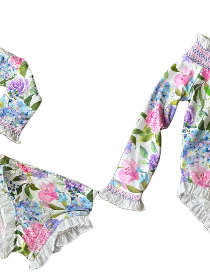 Paarse smocks met bloemen - Zwemmen voor wholesale door Just Peachy Smocks + Peachy Sleepy Bamboo