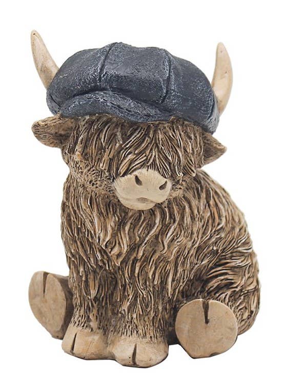 David Fischhoff Ltd - Wholesale Decorative Figurine - LP73655 - Highland Cow With Flat Cap