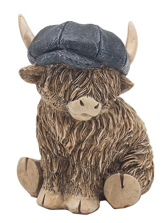 LP73655 - Highland Cow With Flat Cap for wholesale by David Fischhoff Ltd