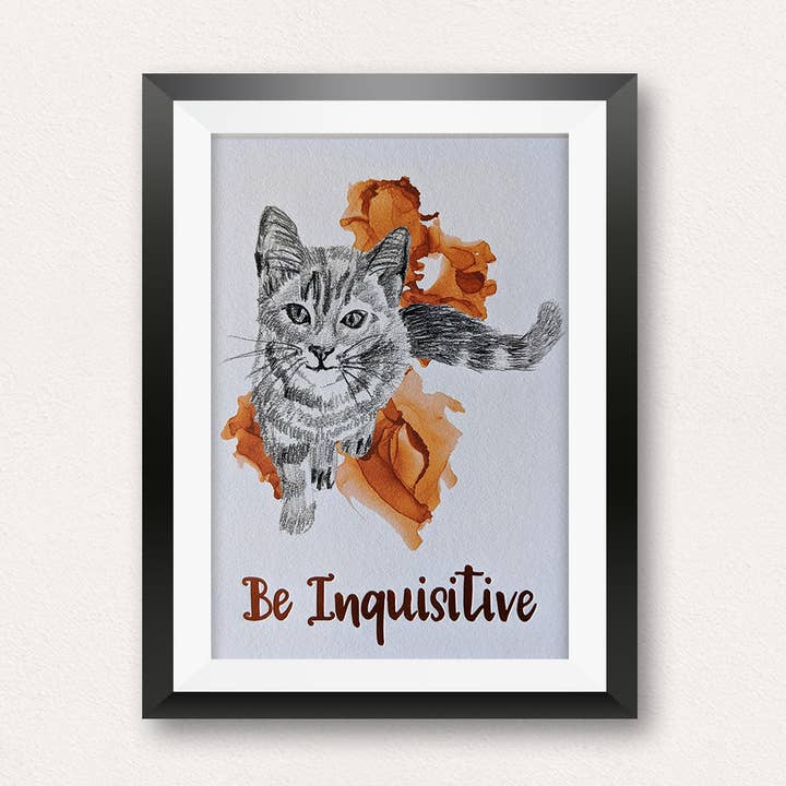 animal art print | be inquisitive cat for wholesale by Smiles By Megan | Zatetic Studios, LLC