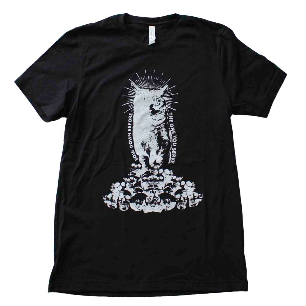Yonder Studios - Wholesale Screen Printed T-Shirt - Unisex - Cat Worship Shirt on Black1